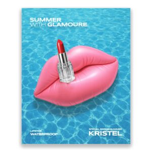 summer lips, pink, red lipstick, blue swimming pool