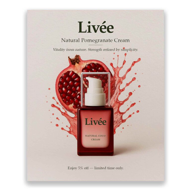 Livée Natural Pomegranate Cream, Vitality from nature. Strength refined by simplicity.