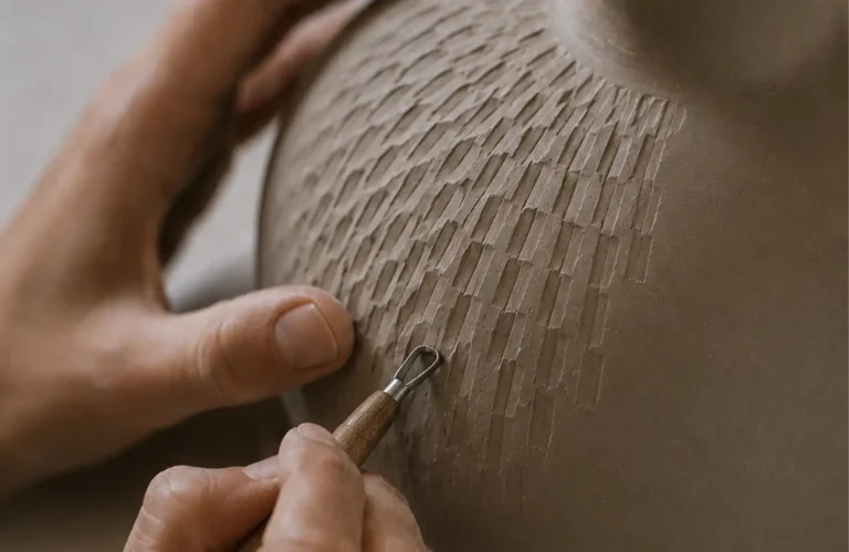 Ceramic workshop participant shaping clay by hand